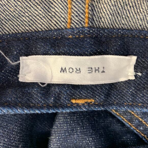 THE ROW Size 12 Blue Indigo Cotton Twill Contrast Stitch Tapered Selvedge Jeans - Picture 3 of 6